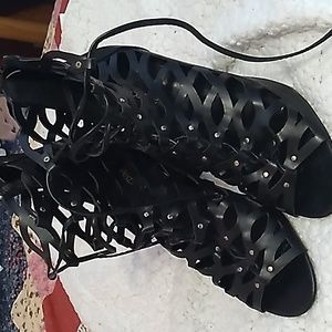 Shoe Dazzel Black Lace Up High Heel Shoe